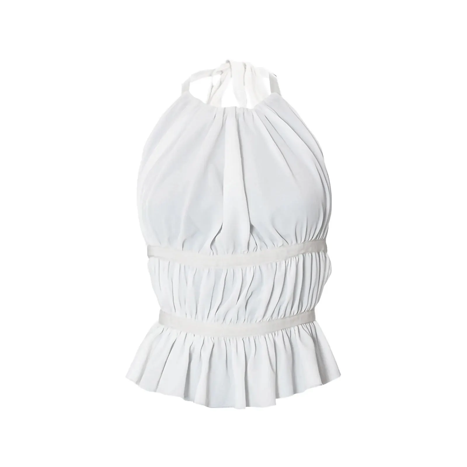 Sexy Pleated Backless Tie-up Crop Top Chic Women Chest Wrap Halter Camisole Elegant Lady Y2K Vintage Chiffon Ruffle Mini Vest