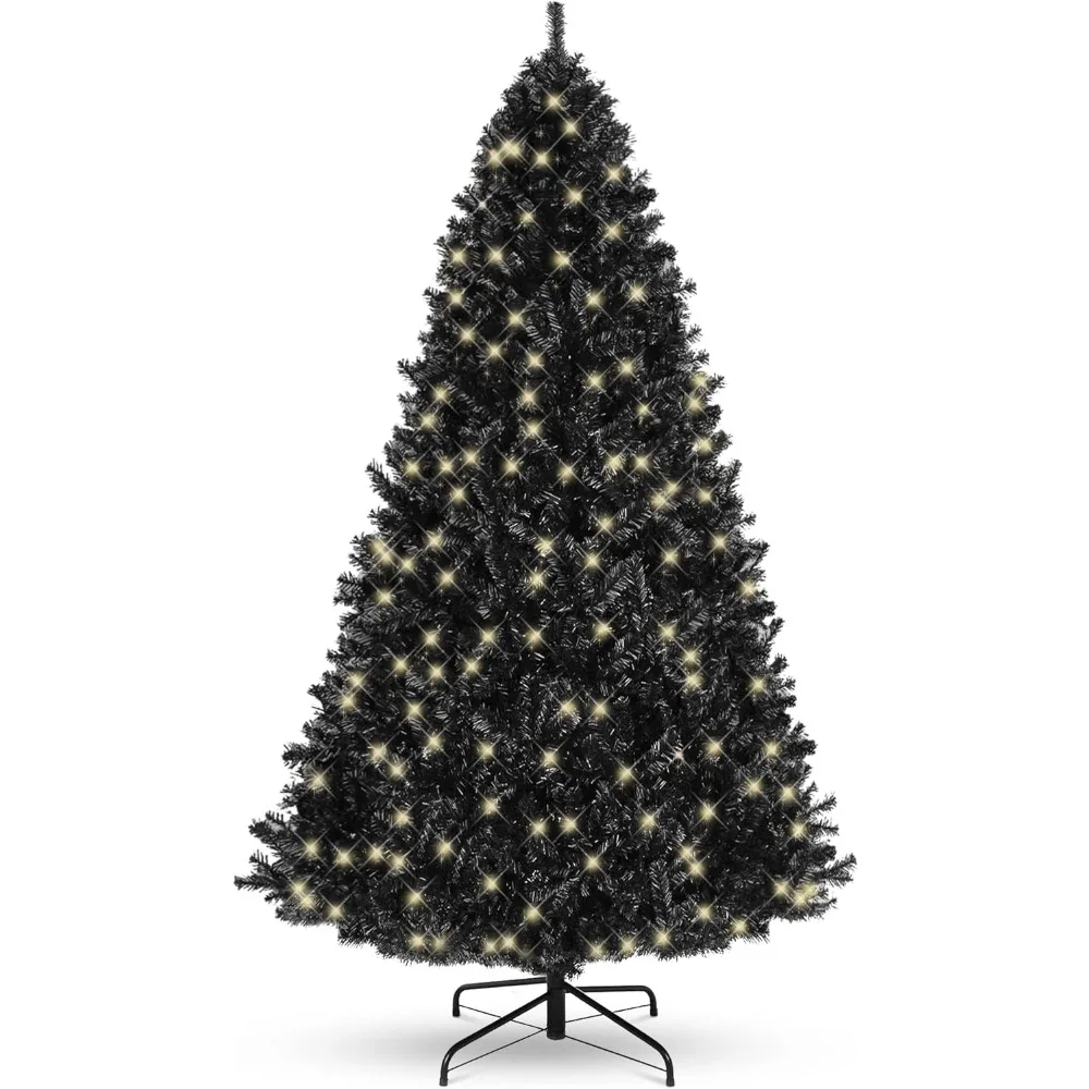 

6ft Pre-Lit Black Christmas Tree, Full Artificial Holiday Decoration for Home, Office, Party Decoration w/ 947 Branch Tips