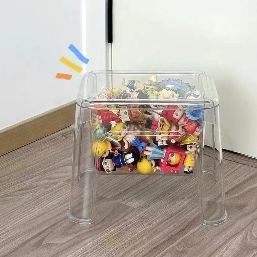 収納スツール-厚みのあるpet透明スツール-リビングルーム用小型ベンチ-椅子-シンプルな多機能プラスチック製スツール