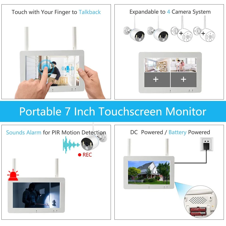Wifi Outdoor Smart Home Security Ip security System Wireless CCTV With 2-Way Audio Pir Motion Sensor Siren Sound Nvr Monitor