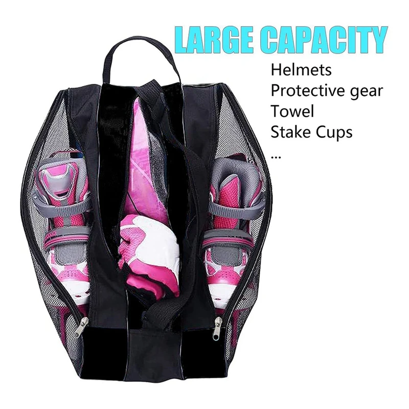 Roller Skating Bag With Three Layer Capacity Pockets Breathable Skating Storage Bag