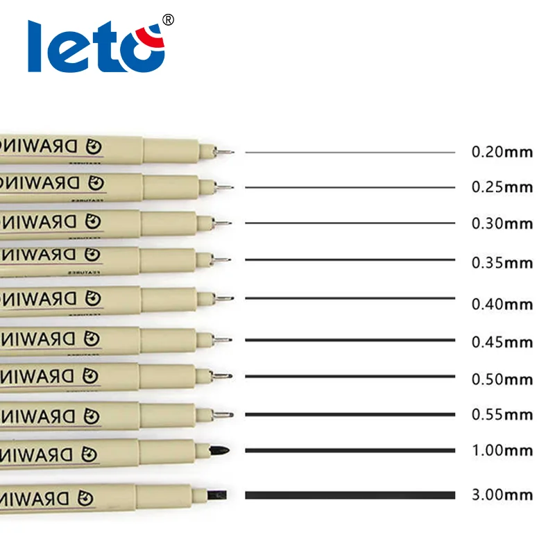 Leto Art Manga Outlining Pen set Pigment Liner Micron Pen Marker set Hook Line Needle Pen for Sketch Soft Brush Art Supplies