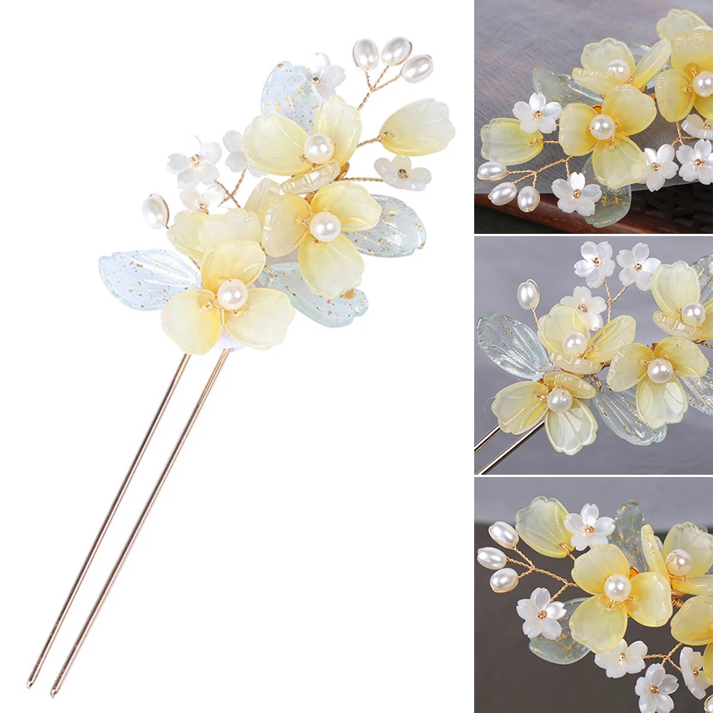 Chinese Hair  Flower Crystal Pearl Hair for Women Kimono Pearl Floral