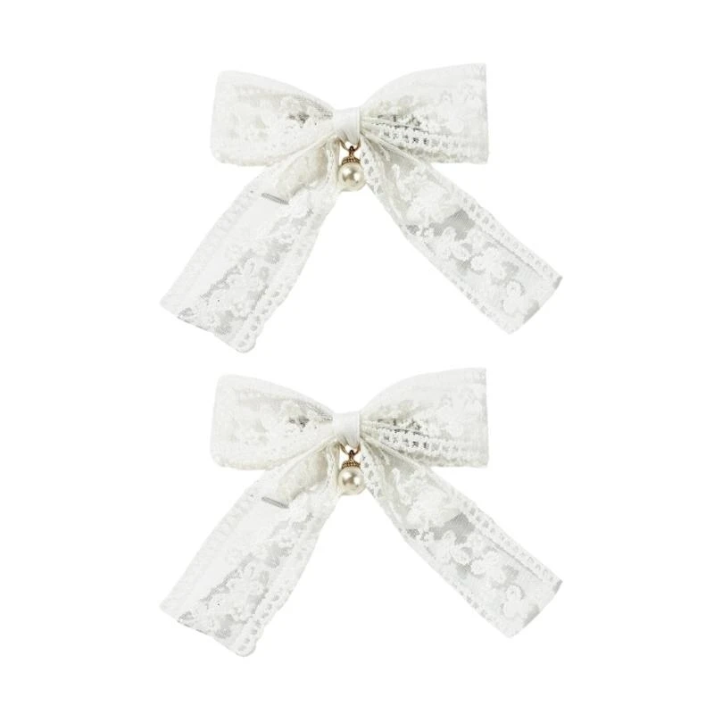 

Lace Bows Hair Clip 2000s Trend Side Clip Bows Pearls Bowknot Balletcore Pearls Hairstyling Photo Props 15UB