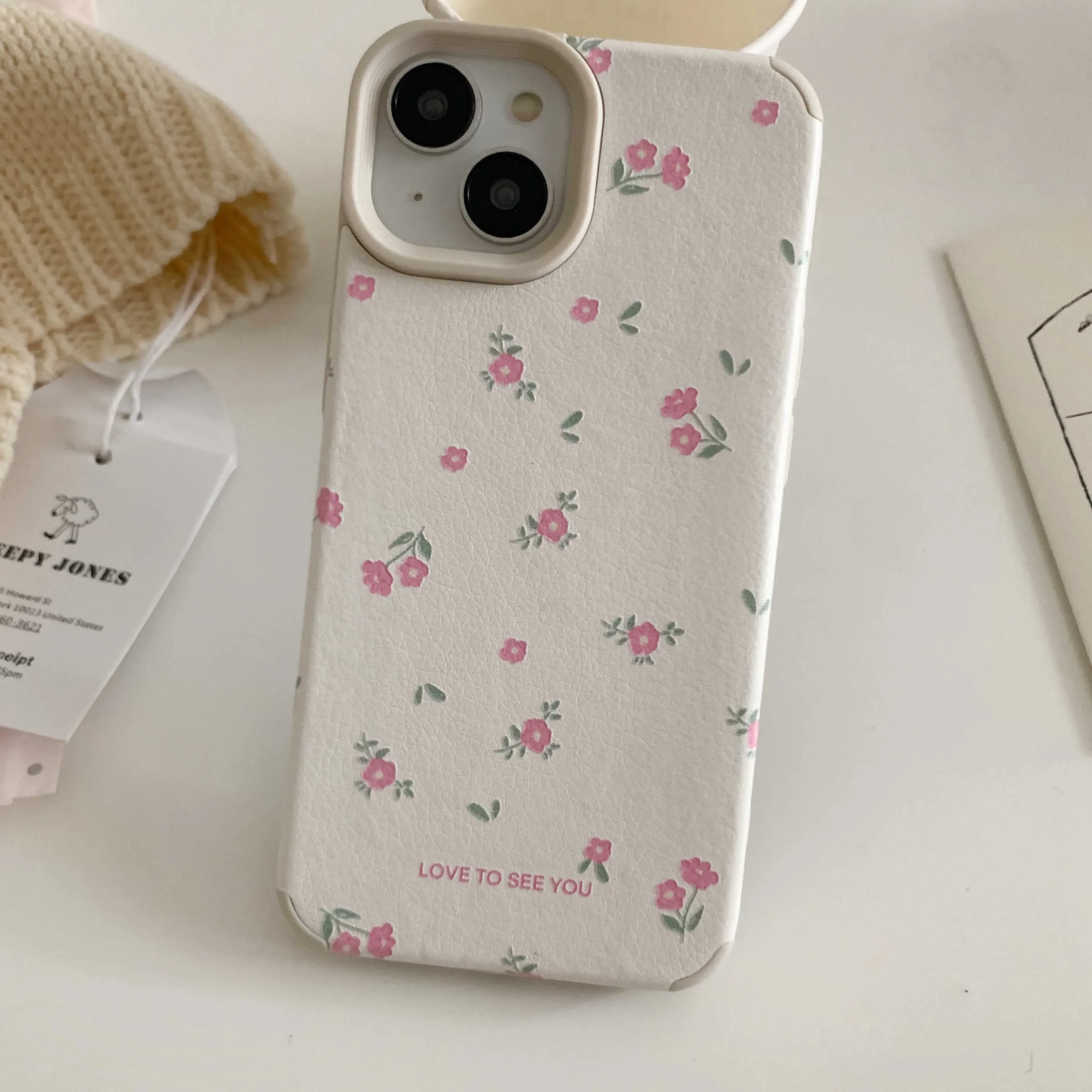 INS Korea Little Flower Soft Leather Phone Case For Iphone 14Pro 15ProMax 11 12 13 14 15 Pro Max 13Pro Cover Fundas