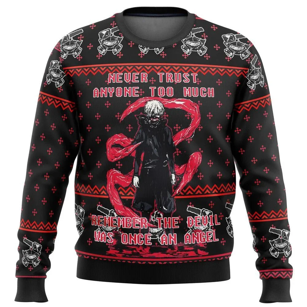 2024 New Tokyo Ghoul Trust Ugly Christmas Sweater Gift Santa Claus Pullover Mens Oversized  3D Sweatshirt Thick Long Sleeves