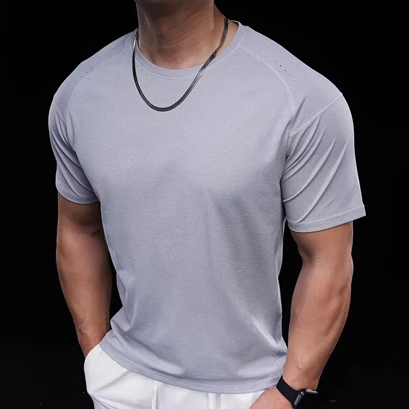 

Мужская дышащая спортивная футболка из сетчатой ткани, летняя, с эффектом мягкого хлопка, быстросохнущая, для тренажерного зала, фитнеса, тренировок, бега и занятий спортом