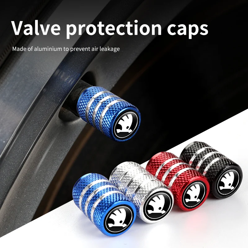 4pcs Knurling Car Wheel Tire Valve Dustproof Protection Cap For Skoda Fabia Kamiq Superb MK3 VisionS Yeti Scala Enyaq-iV