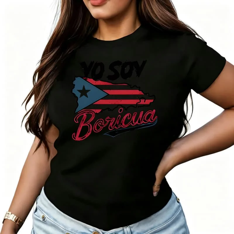 Puerto Rican Pride Women's T-Shirt 100% Cotton Funny Graphic Short Sleeve Tee Novelty Shirt Casual Crew Neck Top S-5Xl