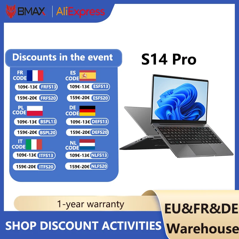 หน่วยความจํา BMAX MaxBook S14 Pro 8GB, พื้นที่เก็บข้อมูล 256GB, Windows 11180 °   ตัวเครื่องบางเฉียบแบบพับได้ ดั้งเดิม Intel Pentium Silver N5000