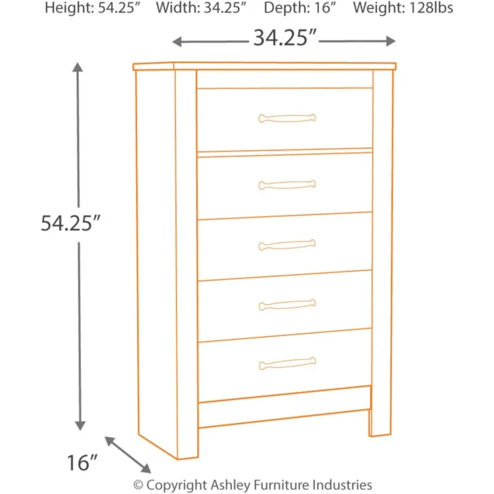 Bellaby Vintage Farmhouse 5 Drawer Chest of Drawers, Whitewash storage cabinet  glass cabinet