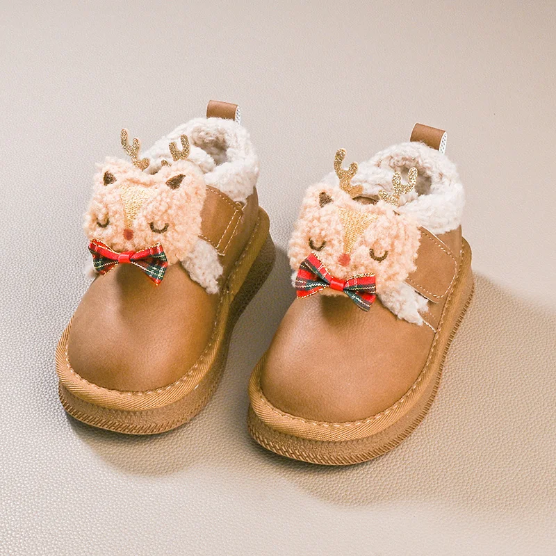 

Outdoor New Kids Winter Cotton Shoes Khaki Cute Deer Girls Fashion Snow Boots Simple Children's Causal Plush Shoes Thick Bottom