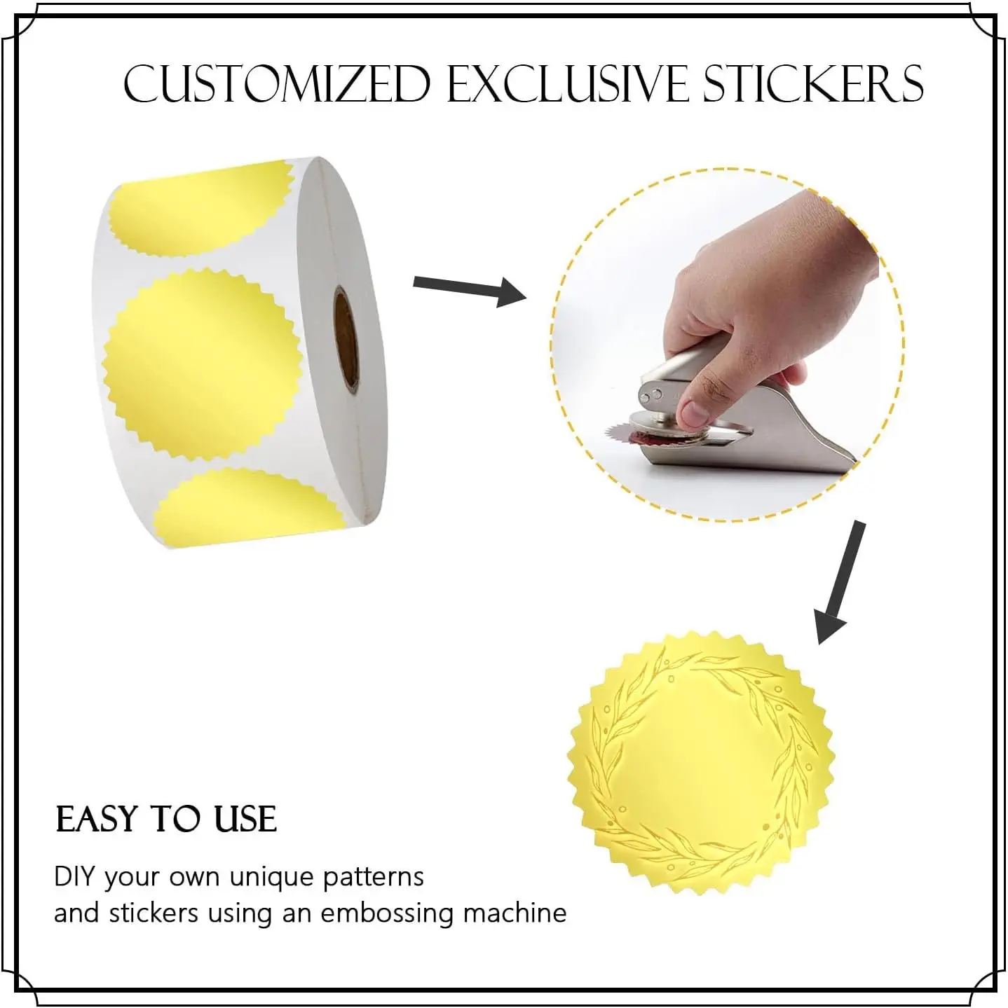 Gold Embossed Stickers Envelope Seals 1.75 Inch - Metallic Foil Package Envelope Certificate Wafer Seals