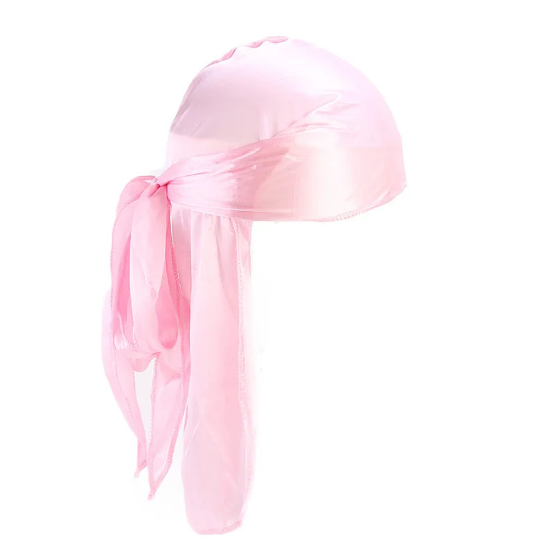 Unisex Langer seidiger Durag Long Tail Seidiger Schal Muslim Doo Rag Piratenhut Durag Chemo Caps Totenkopfmütze Turban Haarband Bandanas – Detail 7
