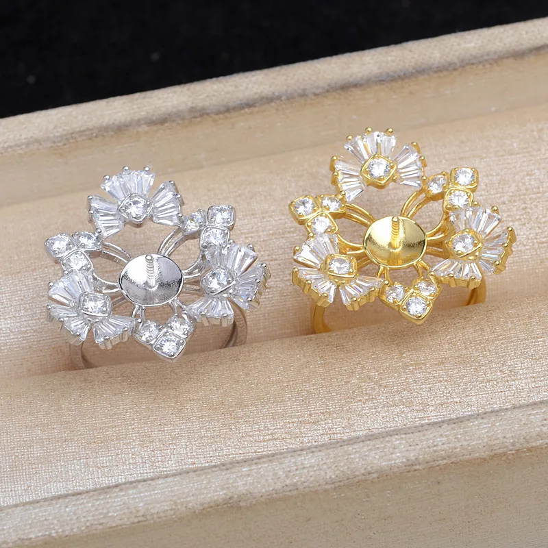 925 Sterling Silver Adjustable Finger Ring Mountings Base Setting Findings Jewelry Accessories Components for 12-14mm Pearls