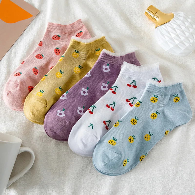 

Короткие носки с фруктами для женщин, весенне-летние тонкие спортивные носки, милые и милые сетчатые носки-лодочки
