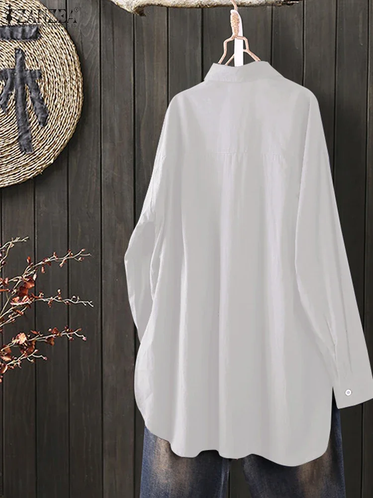 ZANZEA 2025 بلوزات نسائية غير رسمية بأكمام طويلة للخريف ورقبة على شكل طية صدر السترة بلوزات فضفاضة متينة بلوزات عمل غير رسمية OL سترة غير منتظمة Mujer