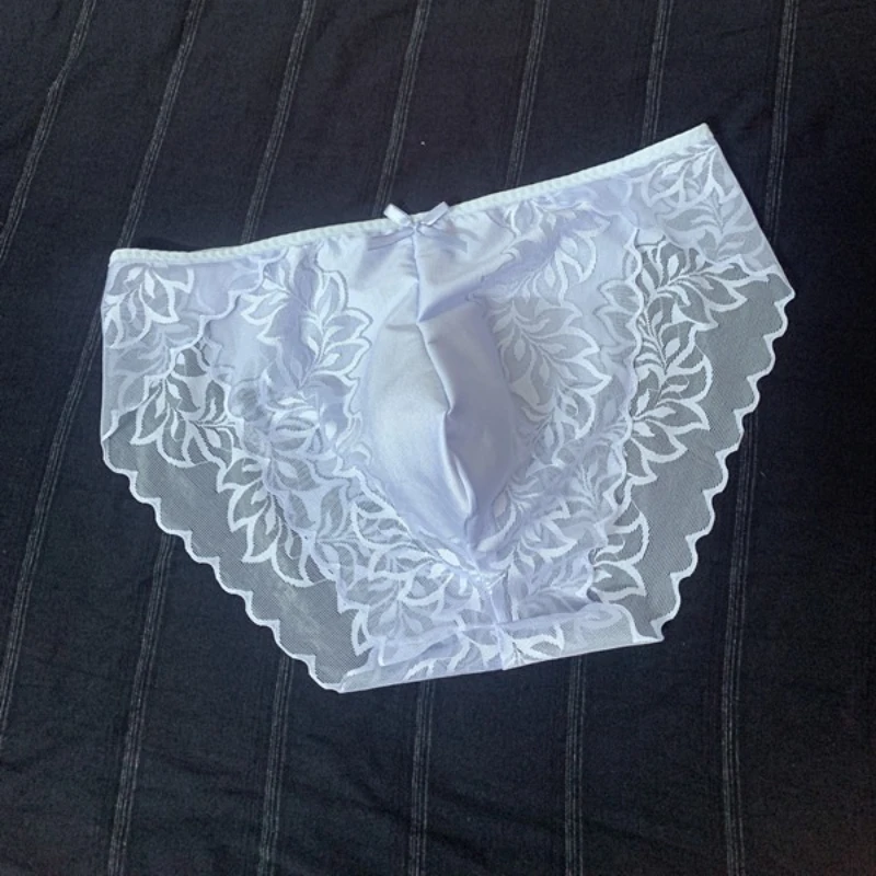 Men's Lace Briefs Ultra-Thin Underwear Low Rise U Convex Pouch Lingerie Underpants Sissy Panties See Through Breathable Briefs