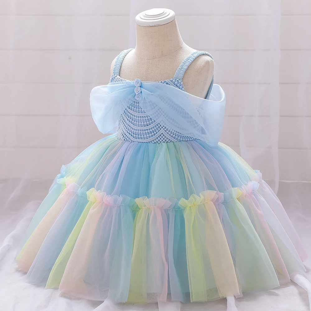 Colorful Tulle Bow Baptism Baby Girls Party Dress Infant Toddler 1st Birthday Wedding Princess Dresses for Girl Bridemaids Gown