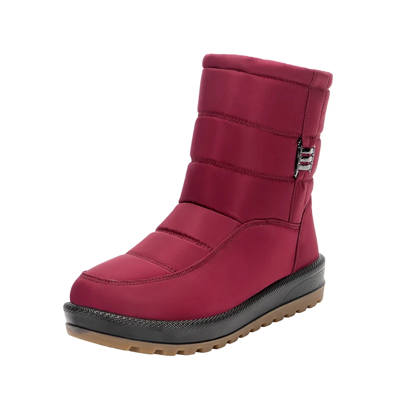 الأحذية النسائية أحذية الشتاء للنساء حذاء من الجلد الدافئة الفراء بوتاس موهير مقاوم للماء كعوب منخفضة أحذية الثلوج الشتاء حذاء مسطح #6