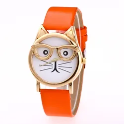 Creative Glasses Children Wristwatch Cute Cartoon Cat Women Watch Korean Fashion Big Name Simple Bracelet Gift