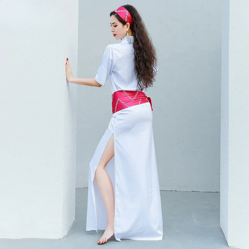 

Belly Dance saidi Robe Satin Half Sleeevs Dress belly dancing Practice Clothes Suit Adult Split dresses Performance Clothing