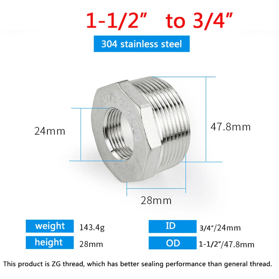 Thép không Gỉ 304 M/F ,G1 "1/4",1/2 "3/8" DN20, nam Đến Nữ Thép không gỉ Khớp Nối Adapter Lắp Chuyển Khớp Phụ Kiện