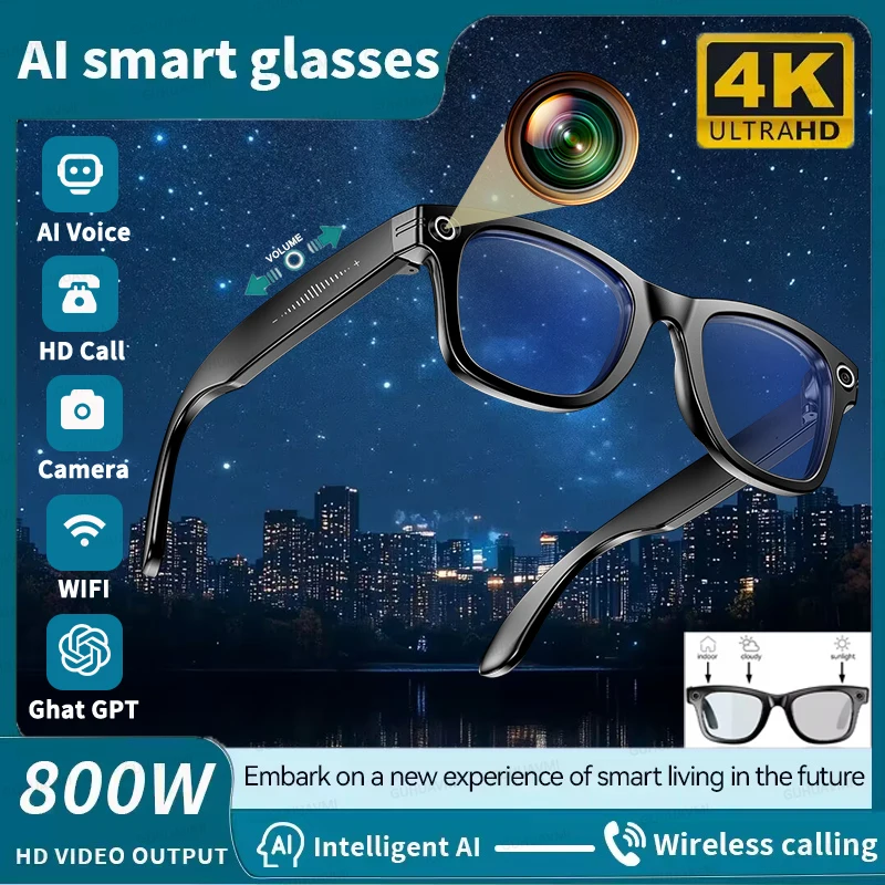 

Модные умные очки на 8 миллионов пикселей, записывающие видео, AI-распознавание фотографий, перевод 270 мАч, IP65, водонепроницаемые Bluetooth-очки