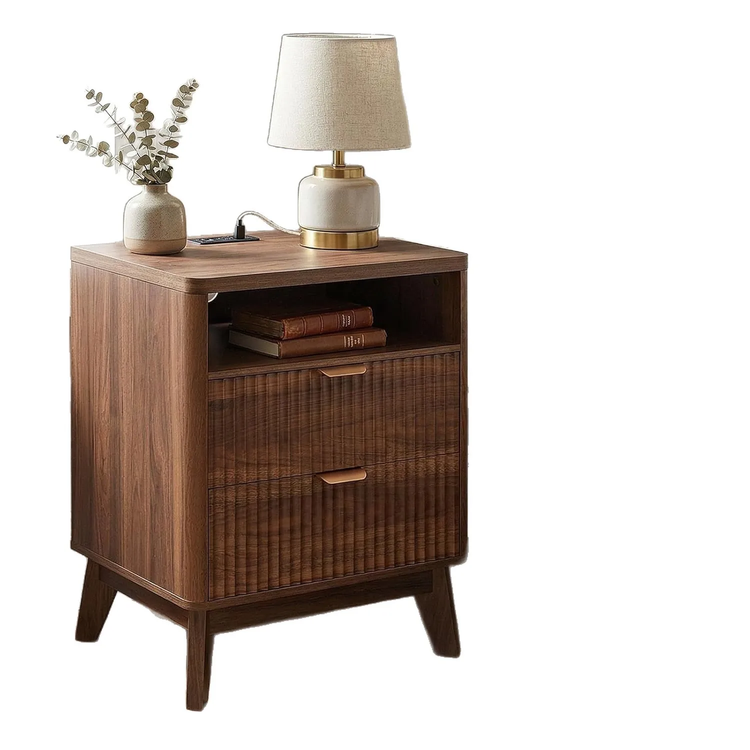 Cross-border Amazon foreign trade modern groove bedside table smart bedside table open storage bedside table multi-function