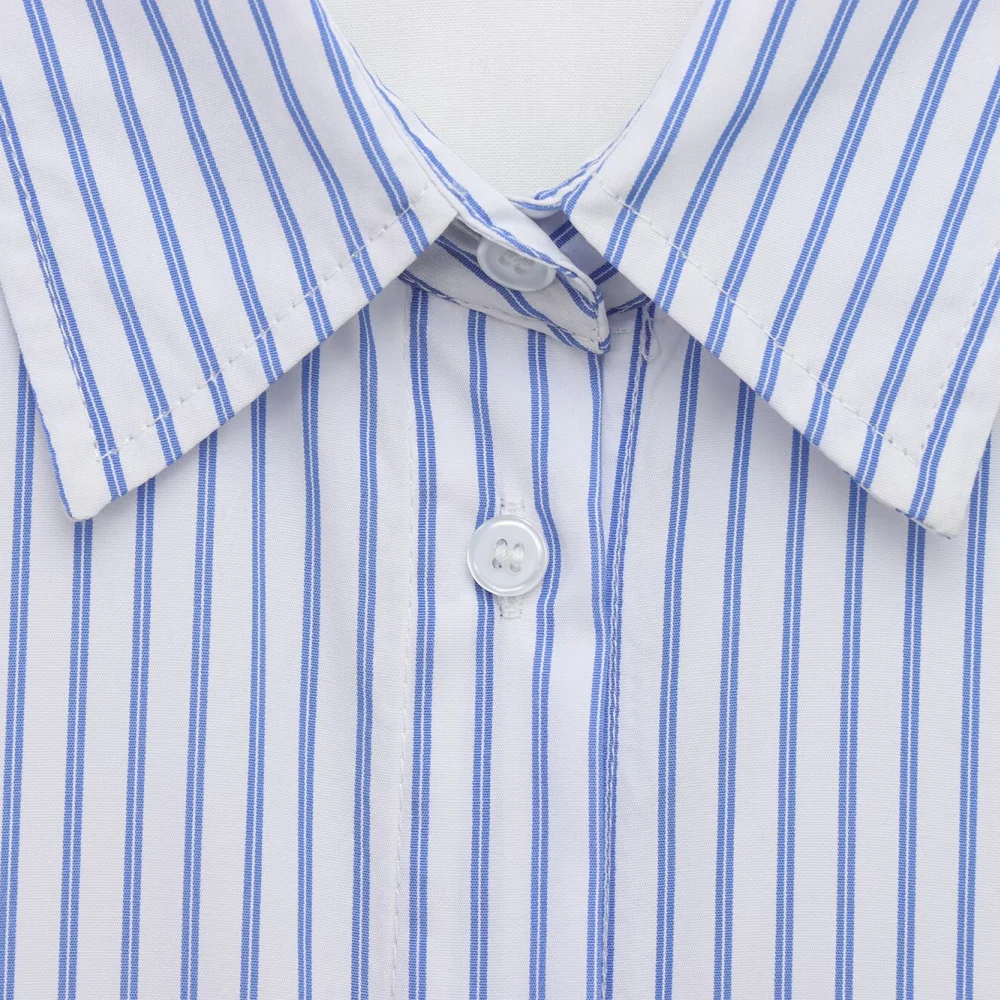 Losse poplin top voor dames met kraag, lange mouwen, knoopsluiting, stoffen strepen, lente/zomer nieuw mode-shirt