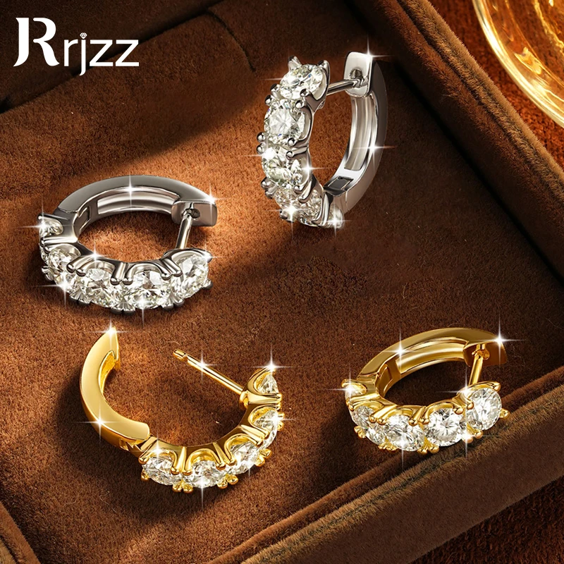 Rrjzz 4 mm Creolen aus Moissanit für Damen, zertifizierter runder Schliff, D-Farbe, im Labor hergestellter Diamant, Huggie-Ohrringe, Schmuck, Geschenke