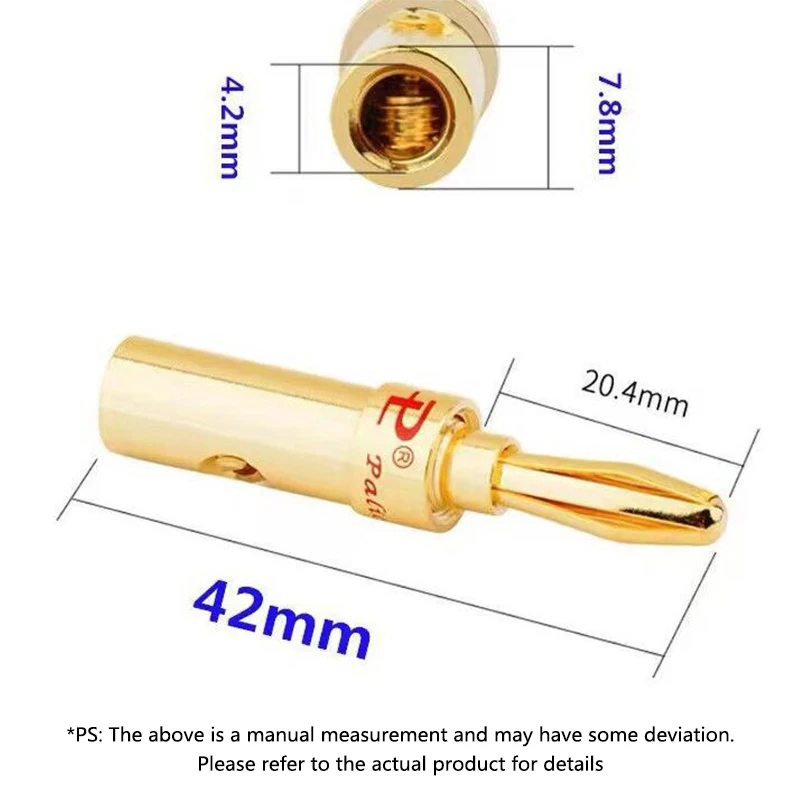 Banana Plug 4mm Copper 4K Gold Plated Connector for Speaker Audio Jack Adapter Stereo Solderless Banana Connector Binding Post