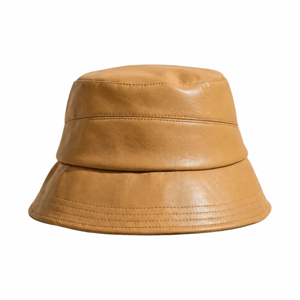 Gift Solid Color Sun Bucket Hat Packable Vintage Style Wide Brim Hat Lightweight Versatile PU Leather Hat Outdoor