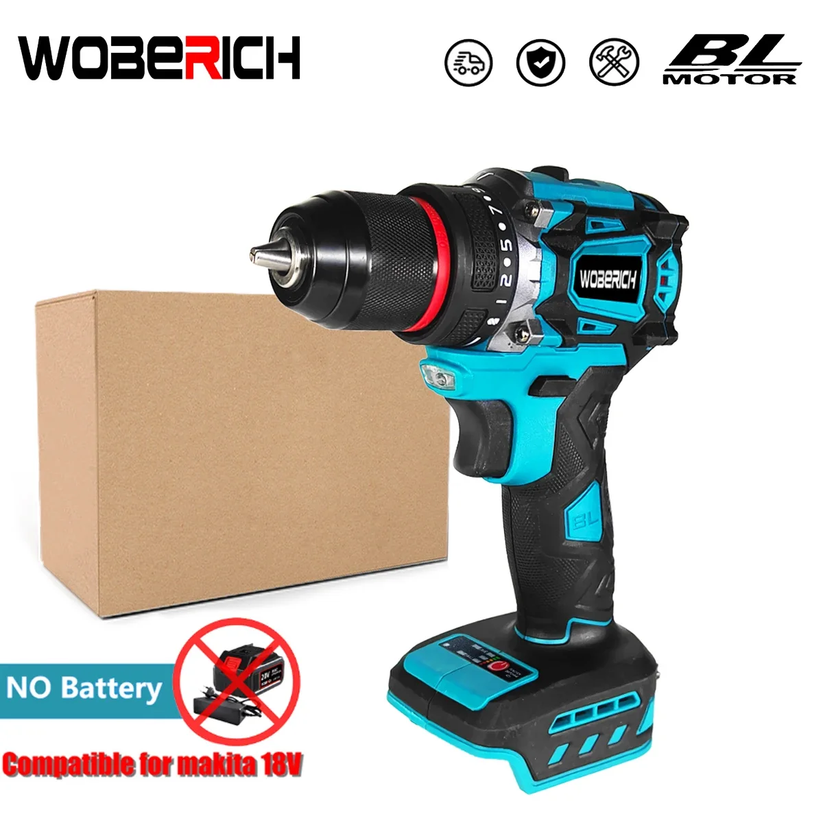 

Cordless Electric Hammer Impact Drill 10mm Chuck Brushless Multifunctional Power Tool（No battery）For Makita 18V Battery