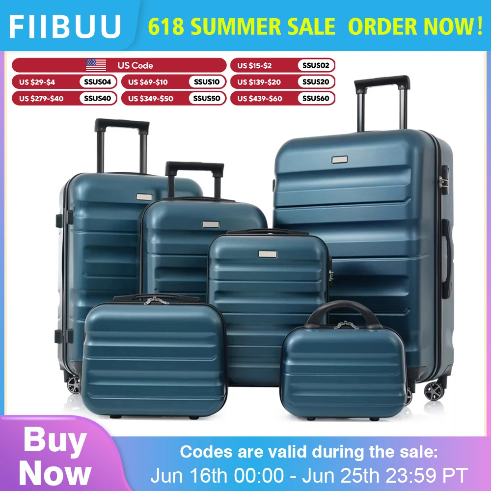 

6Pcs Multiple Sizes Hardshell Luggage Set Dual Spinner Wheels Suitcases for Travel Business Nestable Suitcase Rolling Luggage