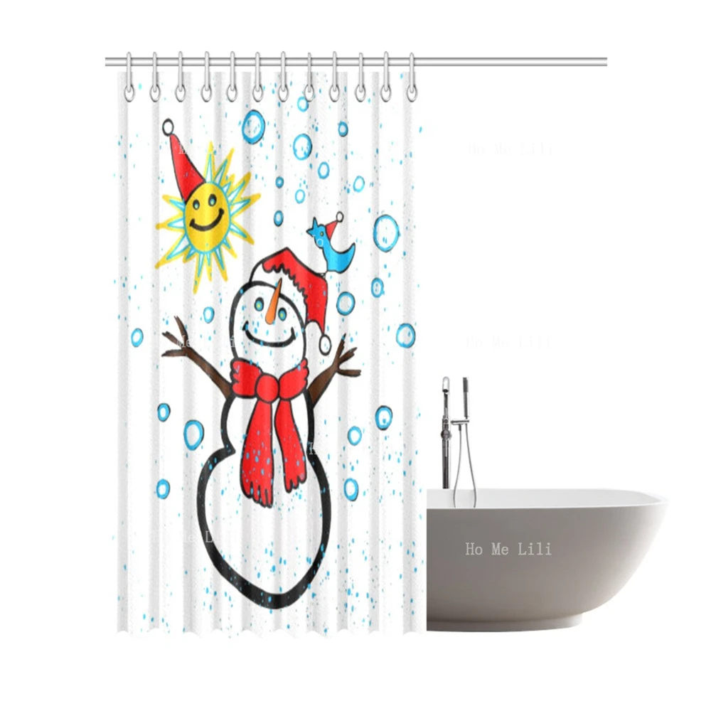 Christmas Winter Snowman Blue Bird Shower Curtain Bathroom Decor