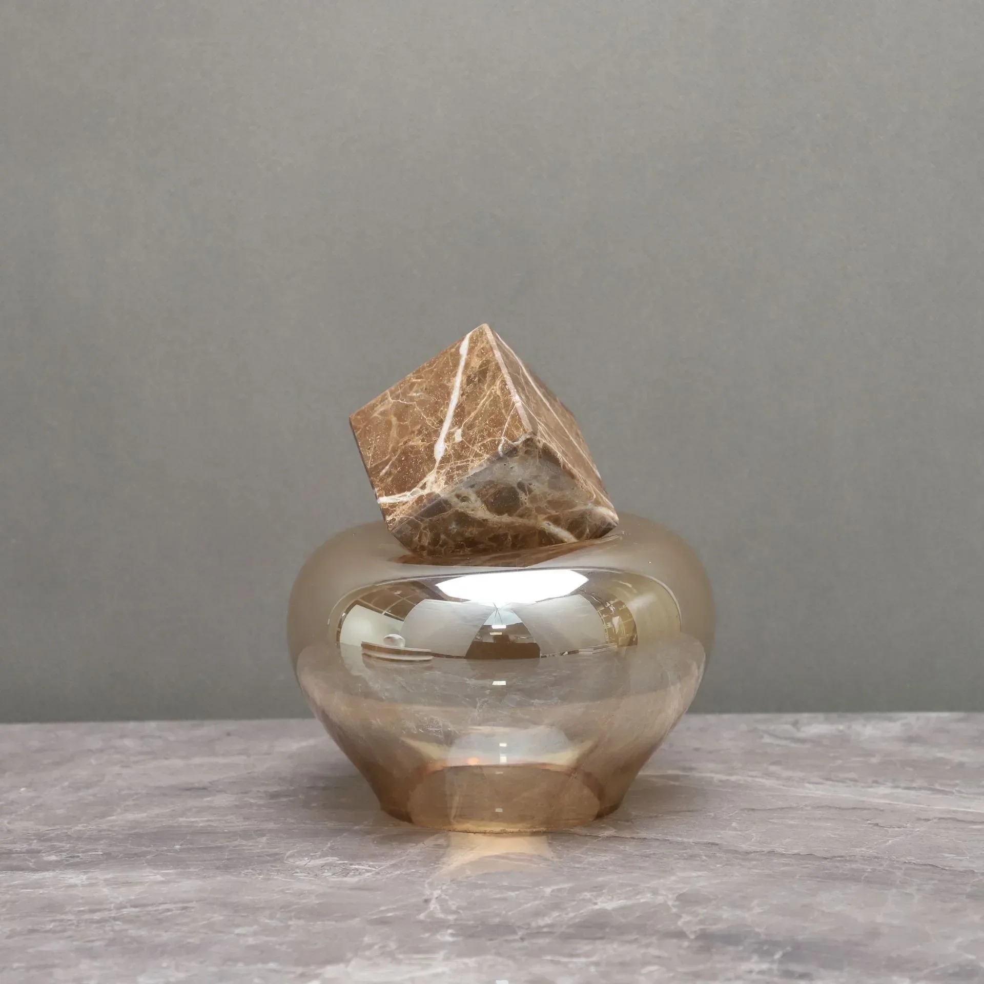 Nordic glass marble flower ornament TV cabinet living room model room coffee table decoration hydroponic vase