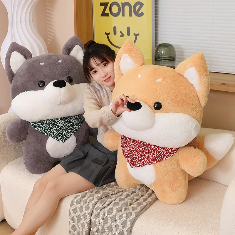 50/70/90CM Shiba Inu Dog Plushie Toys Cute Brown Shiba Inu With Scraf Stuffed Soft Kids Toys Kawaii Pillow For Kids Boys Gifts