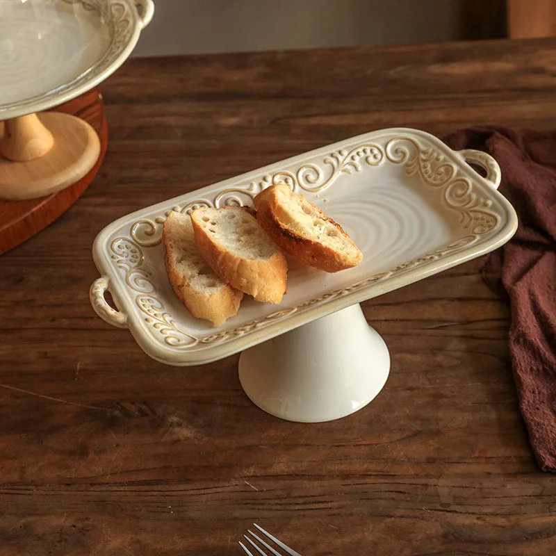 

Suitable for French relief afternoon tea snack rack dessert cake tray ceramic fruit plate snack candy plate