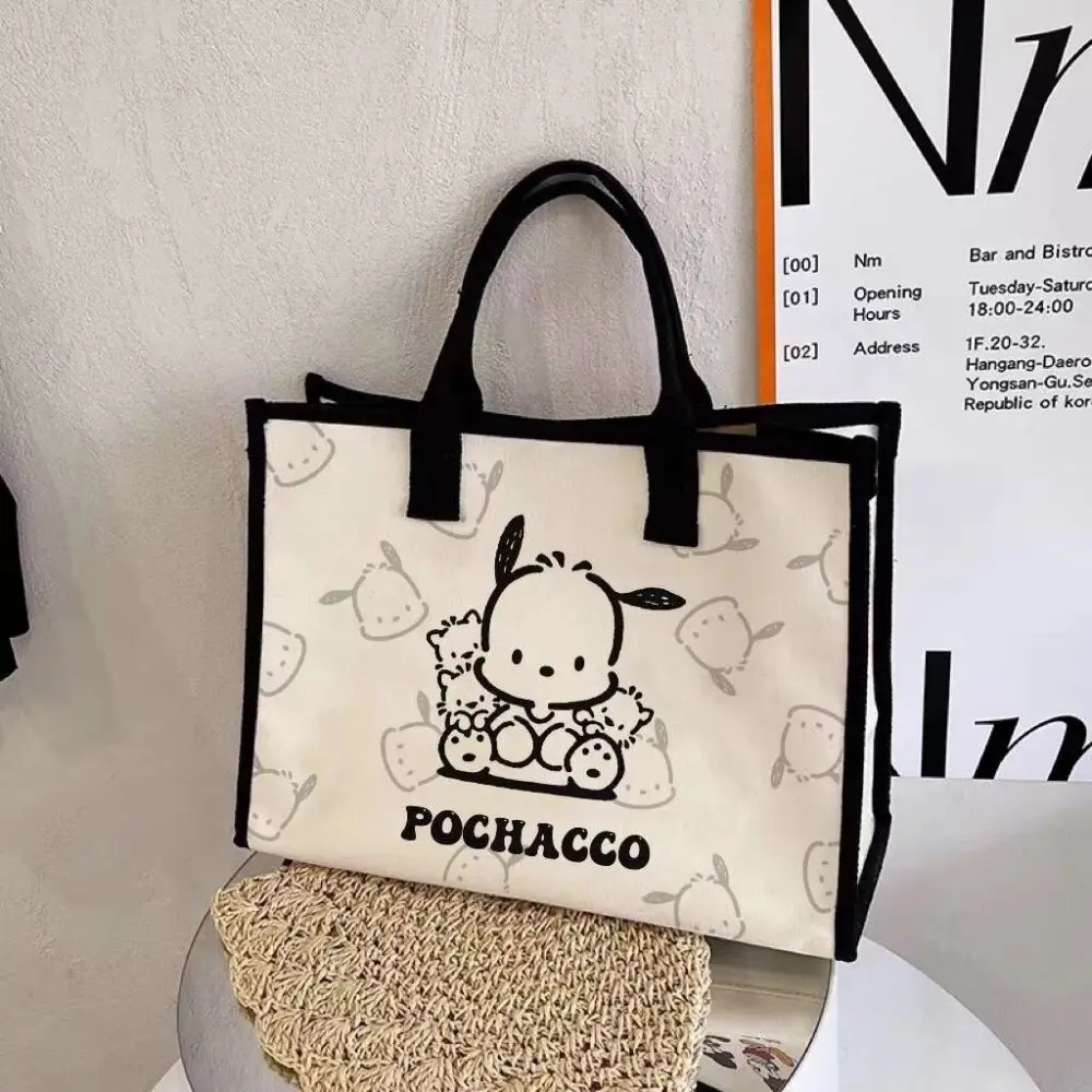 Sanrio Anime Pochacco Handbag Canvas Crossbody Bags for Women Fashion Crossover Purse Cotton Shoulder Bag Tote Messenger