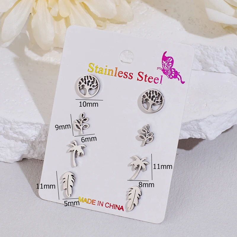 4Pairs/Lot Golden Stainless Steel Dinosaur Stud Earrings for Women Cute Butterfly Ghost Leaf Earing Dog Paw Ear Piercing Jewelry