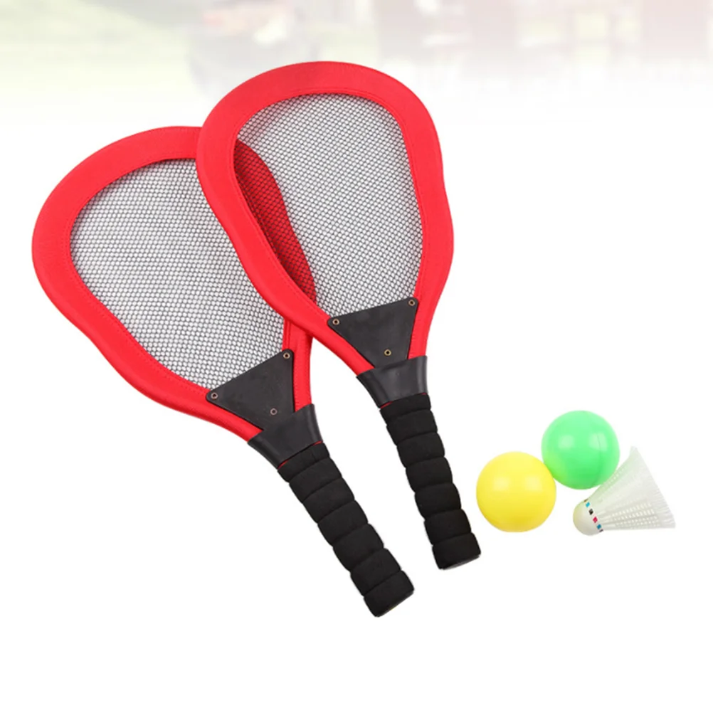 5pcs Sports Toy Children's Cloth Tennis Racket Badminton Beach Racket Kids Outdoor Supplies (Red 2pcs Racket + 1pc Badminton