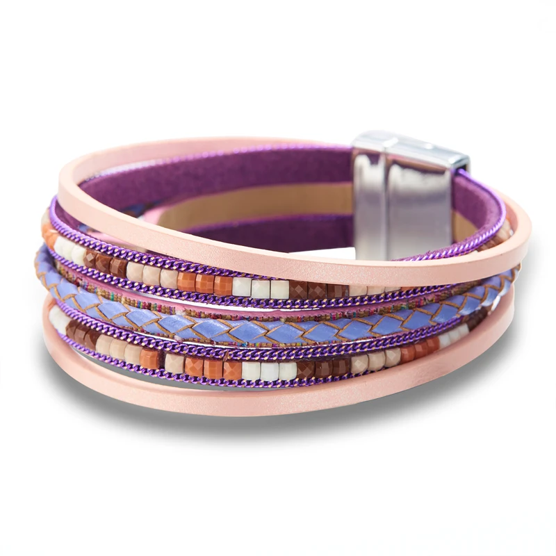 Böhmische Vintage mehr schicht ige Leder armbänder für Frauen hand gefertigte gewebte Leder breite Magnet verschluss Herren Armreif Modeschmuck – Detail 9
