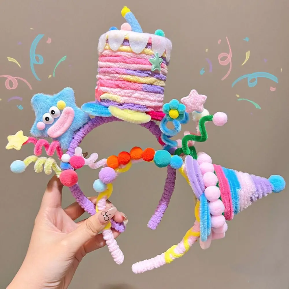 

Creative Rainbow Stars Birthday Atmosphere Headband Torsion Bar Eye Catching Cake Headband Party Headpiece Hair Accessories