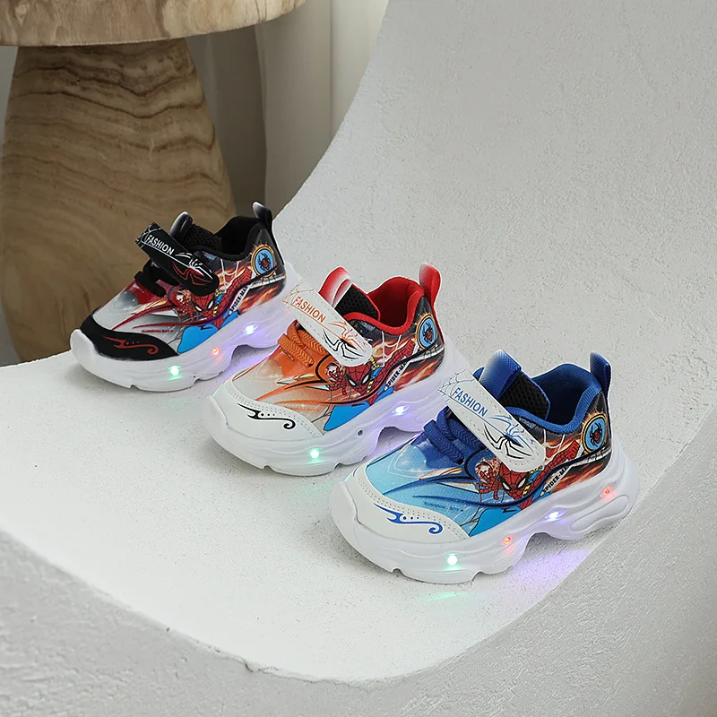 

2025 Spider-Man LED Baby Casual Shoes Mesh Sports Infant Tennis Cartoon Breathable Light Baby Girls Boys Sneakers Toddlers