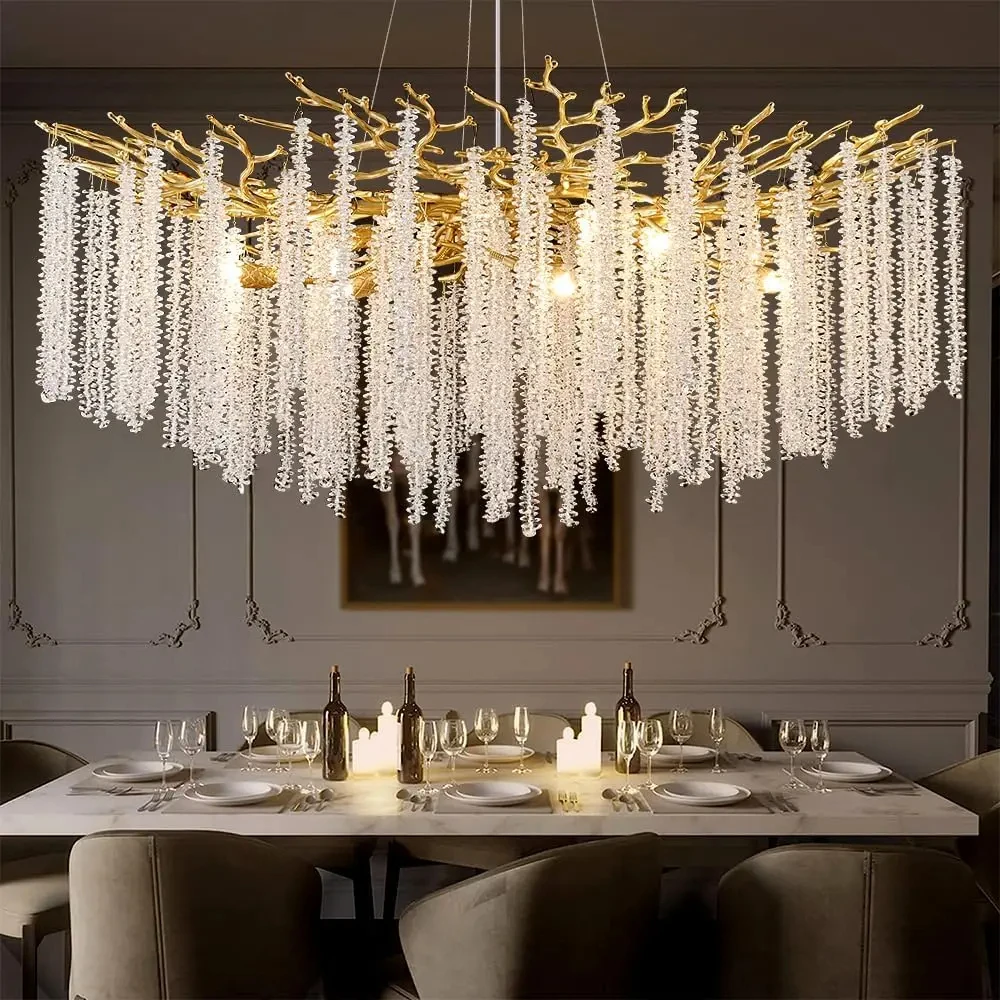 

Modern Luxury Branch Ceiling Crystal Chandelier Gold For Bedroom Living Room Dining Room Round Branches Lampara Lamps For Room