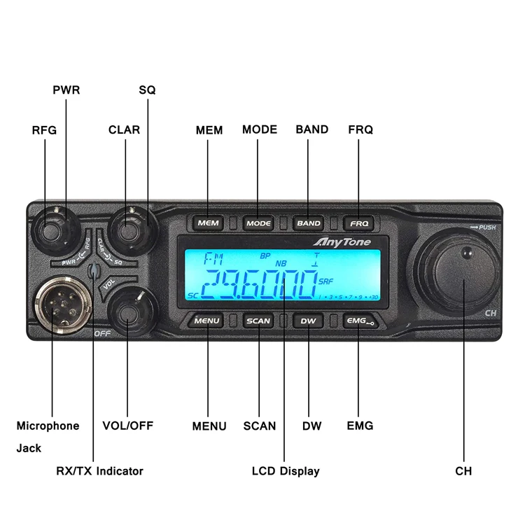 AnyTone AT-6666 10 Meter Radio for Truck with SSB(PEP)/FM/AM/PA Mode High Power Large LCD Displays Two Way Radio