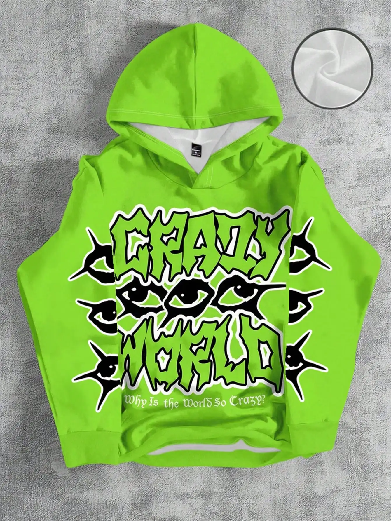 

Neon Green Graphic Hoodie for Kids - Loose Fit, Streetwear Style, Distressed Text Print
