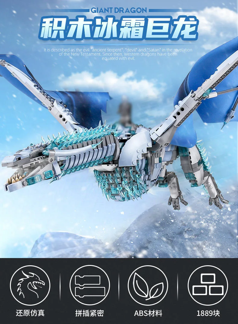 1889pcs Creative MOC Giant Dragon Building Blocks Bricks Model