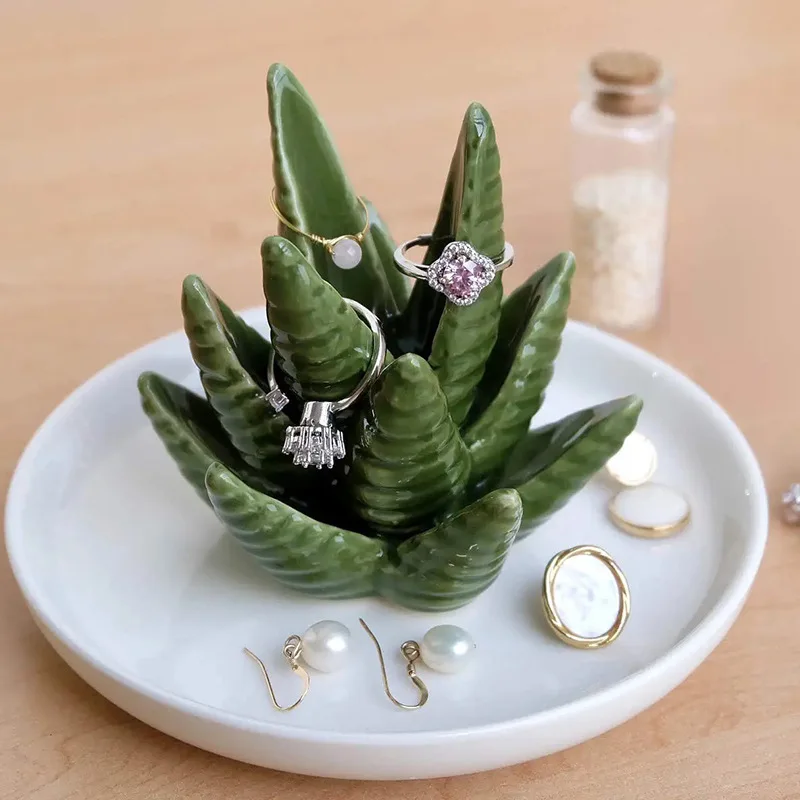 Cactus Ring Frame Jewelry Rack Bracelet Chain Display Stand Tray Bangle Watch Necklace Pendant Organizer Holder Ceramic Ornament